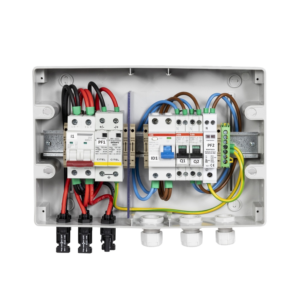 TECHNIDEAL - Coffret PV AC/DC 6kW monophasé – 2 String – 1MPPT – Parafoudre AC – Diff 300mA