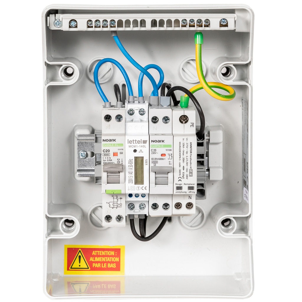 MADEnR - Coffret AC 0-3K monophasé - Parafoudre AC - 20A avec compteur d'énergie digital 