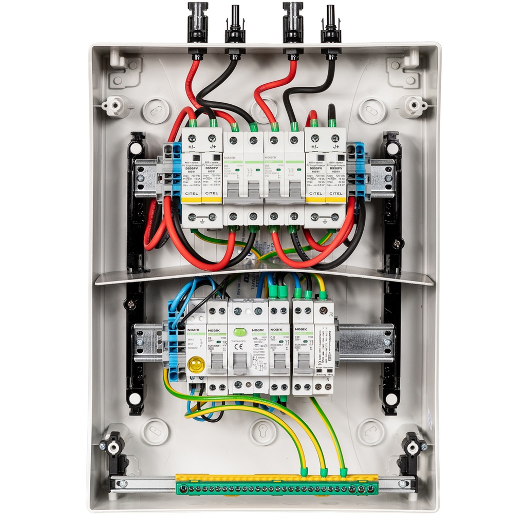 MADEnR - Coffret de protection AC/DC monophasé 6kWc, Parafoudre AC/DC, 2 MPPT - 32A - 600V (1 string pour chaque MPPT) - 300mA