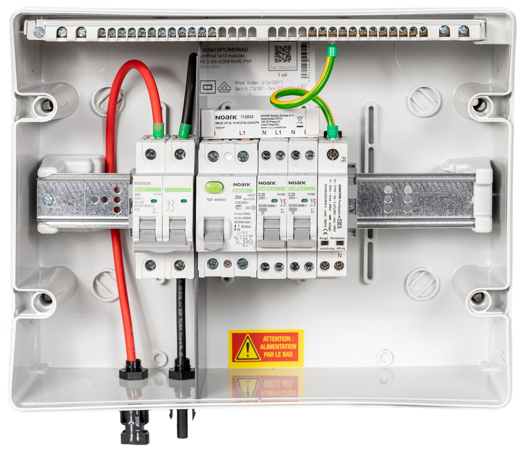 MADEnR - Coffret de protection AC/DC monophasé, 0-3kWc - Parafoudre AC - 1 string - 1 MPPT - 25A coté DC et 20A coté AC - 300mA