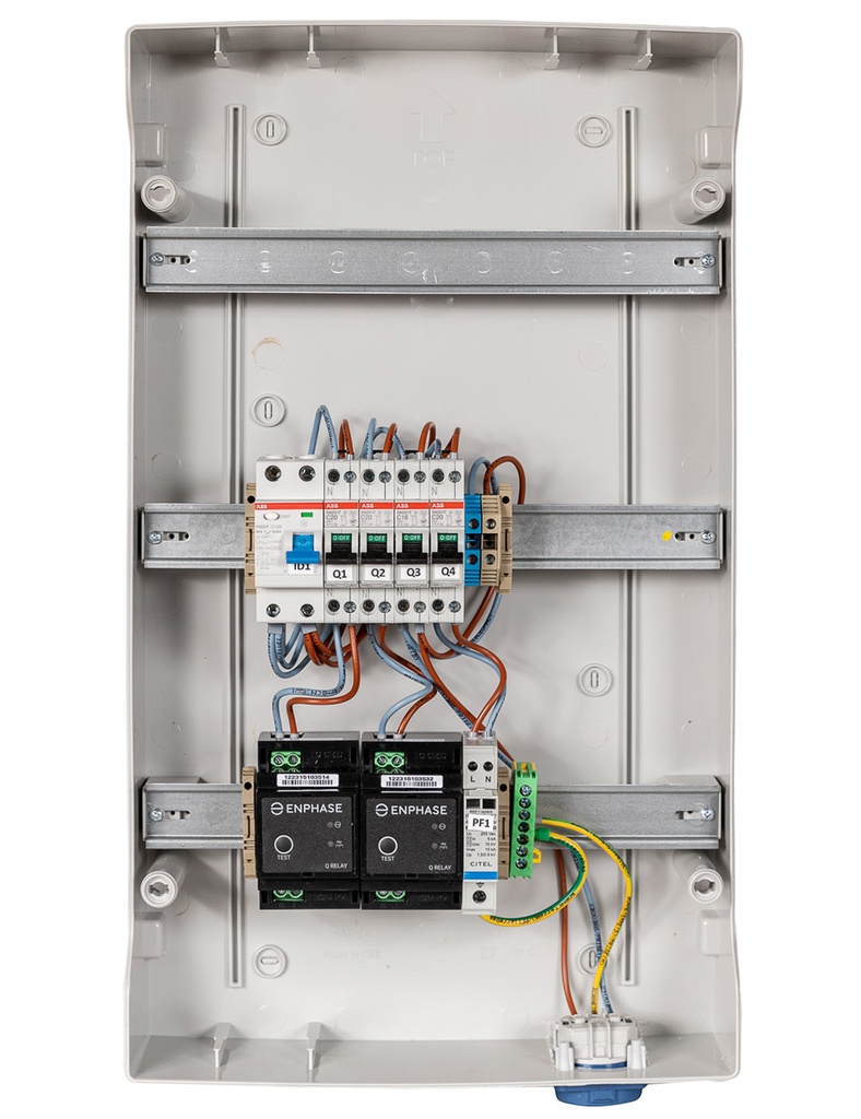 TECHNIDEAL -  Coffret AC micro onduleur monophasé Enphase 3-6kW (2xC20) + 2 Q Relais (QR) -  Jusqu’à 12 micro onduleurs Enphase IQ8+ ou 11 micro onduleurs Enphase IQ8M par phase ou 10 micro onduleurs Enphase IQ8AC par phase  ou 9 micro onduleurs Enphase IQ8HC par phase + PLACE PASSERELLE