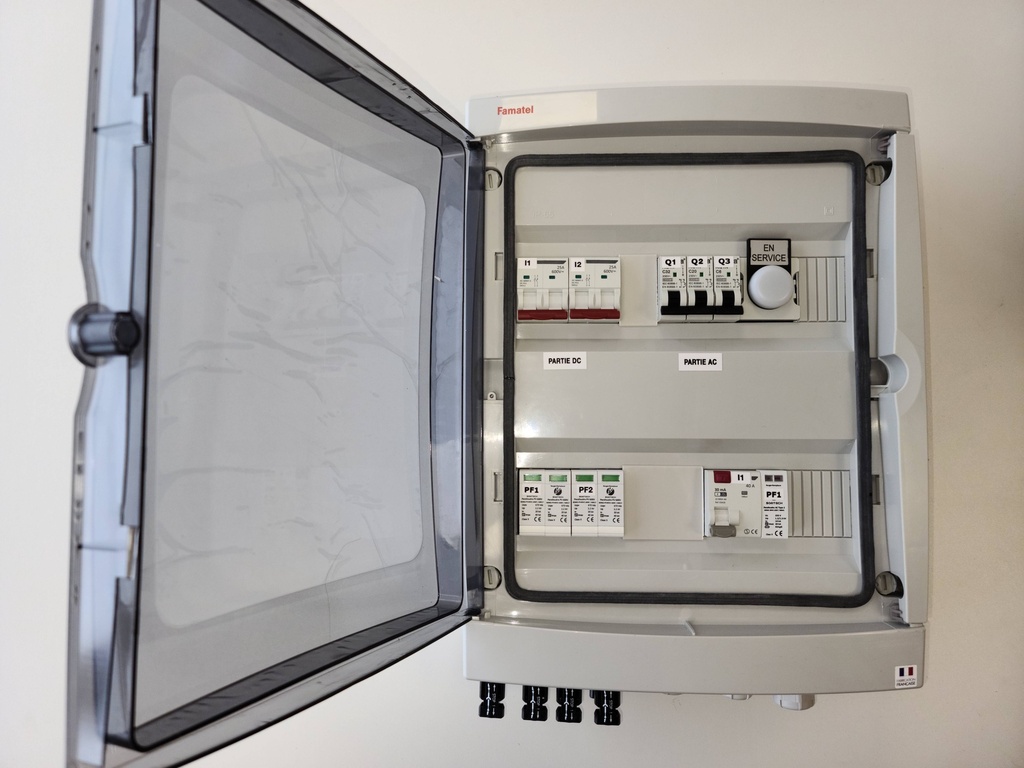 TECHNIDEAL - Coffret de protection AC/DC monophasé 6kWc, Parafoudre AC/DC, 2 MPPT - 32A - 600V (1 string pour chaque MPPT)