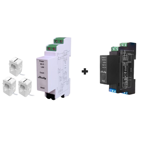 SHELLY - PACK triphasé Shelly Pro 3EM 120A + 3 x TC + Shelly Pro 2PM monophasé